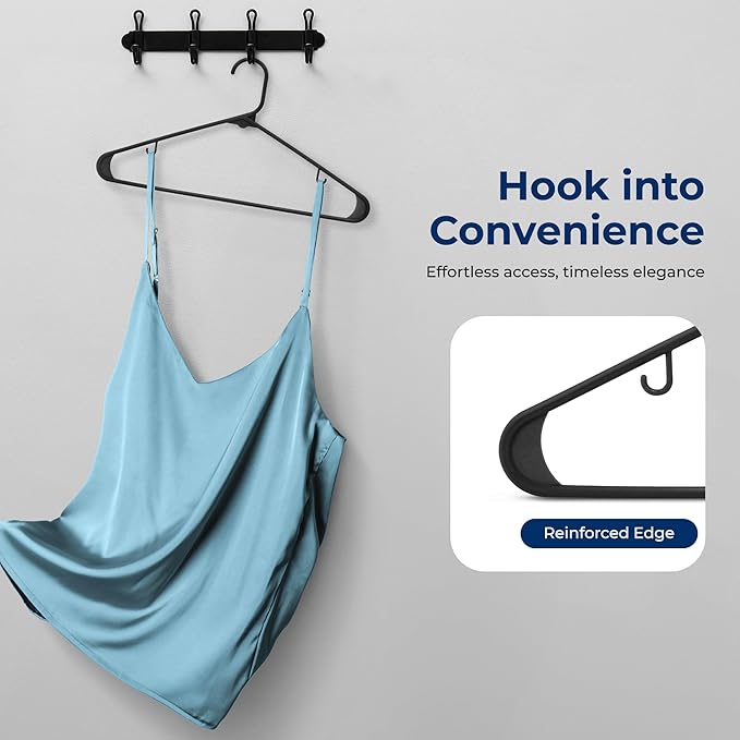 SereneLife 150-Piece Plastic Hangers Black – Heavy Duty Non-Slip Clothes Hanger Set, Durable Slim Space-Saving Closet Organizers for Coats Shirts and Dresses, 5.5 lbs Weight Capacity Each