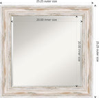 Amanti Art White Wall Mirror 25x25 Alexandria White Wash Square Bathroom Mirror for Wall Decor Living Room, Medium Cottage Wood Frame, Hangs Horizonally and Vertically, Bathroom Decor, Beveled Edge