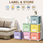 Geelin 6 Cube Toy Storage Organizer with Fabric Bins and Labels, 11 Inch Collapsible Colorful Cubby Storage Drawers Pastel Dresser with Shelf for Playroom Nursery Closet Bedroom Dorm