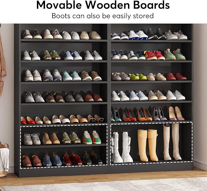 Tribesigns Tall Shoe Cabinet, 9 Tiers 40-45 Pairs Heavy Duty Wood Freestanding Shoe Storage Cabinet, 70.8'' Tall Shoe Cabinet with Open Storage for Entryway (1, Black)