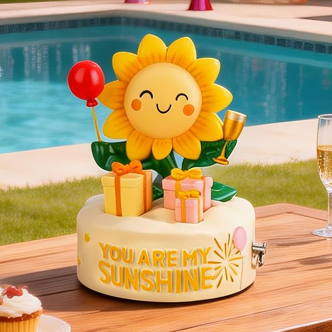 Bowu You are My Sunshine Music Box Decor – Sunflower Figurine with Wind up, Collectible Gift for Mom, Daughter, Girlfriend, Desk & Home Ornament