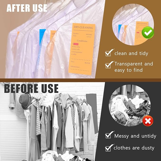 20 Pack Clear Clothes Covers 23.6x47.2 inch Plastic Garment Bags Dry Cleaner Bags for Hanging Clothes Dust-proof Transparent Clothing Protector Covers for Closet Storage