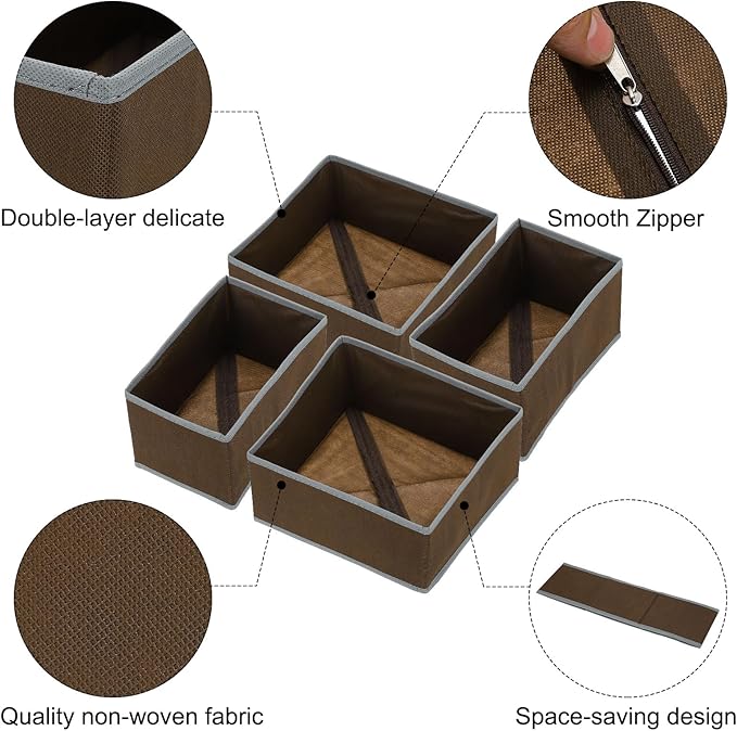 uxcell 1 Set Foldable Cloth Storage Box, 12 Slots Fabric Socks Underwear Drawer Dividers Organizers Baskets Bins for Clothes Socks Scarves Ties, Coffee