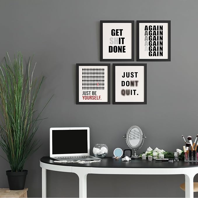 DSHFG Motivational Office Wall Art Prints Set of 4, Office Artwork Wall Decor, Just Be Yourself Motivational Quotes, 8x10 Unframed