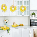6 PCS 9'' Mini Spring Forsythia Wreath for Front Door Small Artificial Forsythia Farmhouse Kitchen Cabinet Wreaths with Burlap Ribbon Hanging Spring Summer Floral Wreaths for Porch Wall Window Decor