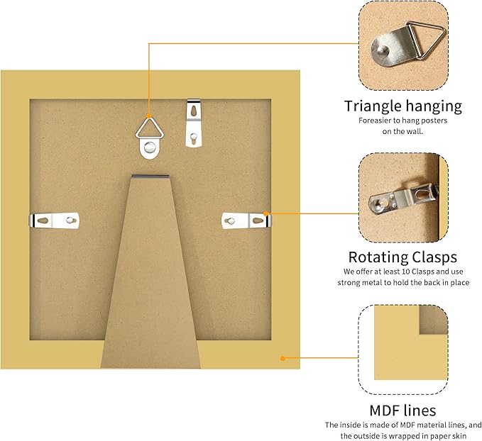 6x6 Picture Frame 3 Pack - Gold Poster Frame Display Pictures 4x4 with Mat or 6 x 6 Without Mat for Wall Hanging Horizontal and Vertical