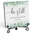 Inspirational Christian Desk Decor, Be Still And Know That I Am God Eucalyptus Sign, Desk Decorations For Office Home Living Room Bathroom, Eucalyptus Shelf Decor, Wooden Plaque With Stand (07)