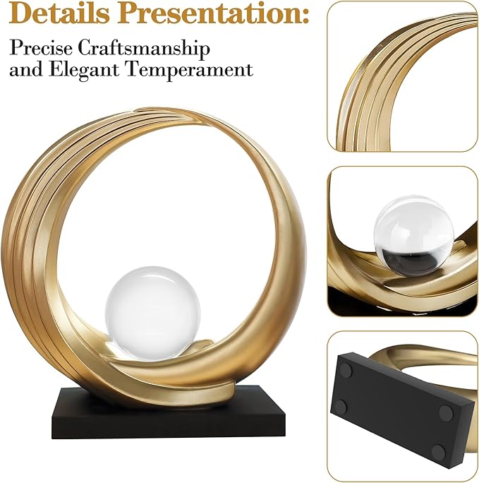 Dosker Golden Shelf Decor Statues,Coffee Table Modern Abstract Stripe Home Decor Sculpture,Desk Decor for Living Room,Office(Golden)