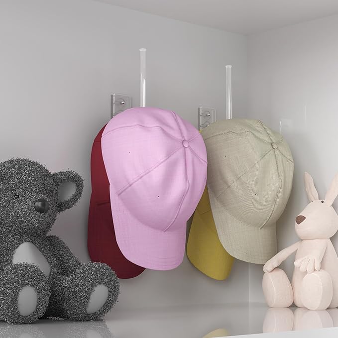 2 Pack Hat Racks for Baseball Caps, Acrylic Hat Organizer, Hat Hooks for Wall, Hat Holder Storage Organizer, Hat Hanger Strong Adhesive/Wall Drilled for Door, Bedroom, Closet(Clear 6 in)