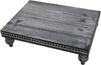SwallowLiving Farmhouse Wood Riser for Display Decorative, Rustic Shabby Chic Tray for Kitchen Counter, Coffee Bar Table, Dining Room, Wooden Rectangle Beaded Pedestal Stand for Food, Black
