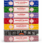 Satya Incense Gift Set Nag Champa, Super hit, Dragon's Blood, Sandalwood, Patchouli, Lavender, Positive Vibes, 15 g