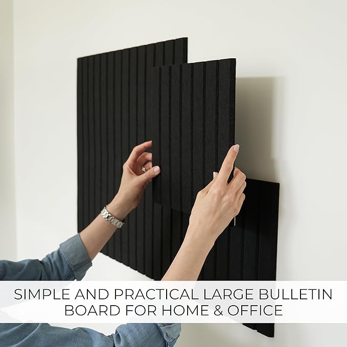 Felt Bulletin Board 35" x 24" - Stylish Cork Board Alternative for Office & Wall Decor – 6 Customizable Adhesive Tiles w/Golden Pins are Perfect to Display Your Photos
