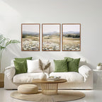 KAIRNE Landscape Canvas Wall Art,Boho Floral Prints Set of 3(24”X36”),Flower Garden Paintings,Wildflower Field Scene Wall Decor,Botanical Art for Living Room Bedroom Kitchen Farmhouse Decor,Framed