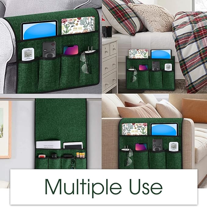 Joywell Chair Remote Holder for Couch Recliner Armrest Organizer Non Slip Sofa Armchair Caddie with 6 Pocket Storage for Magazine, Tablet, Phone, iPad, Dark Green