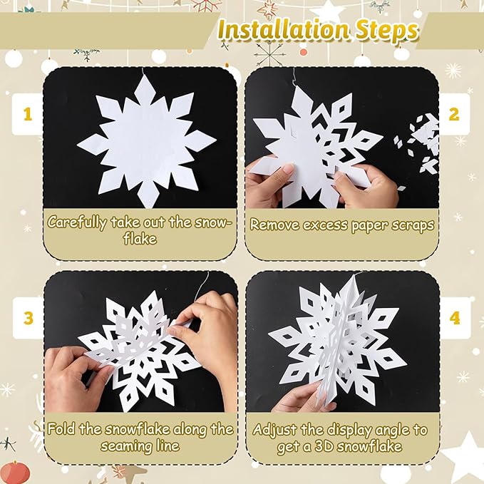 OuMuaMua Winter Christmas Snowflake Decorations Indoor, 24PCS 3D White Snowflakes Hanging Ornaments for Home Xmas Christmas Holiday Winter Wonderland New Year Party Decorations