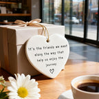 Friends We Meet Along The Way, Firm Friendship - Heart Plaque/Sign, Gifts for Friends | Birthday, Christmas Friendship Gifts for Bestie, Best Friend, Sisters, BFF, Her | Friend Christmas Ornament
