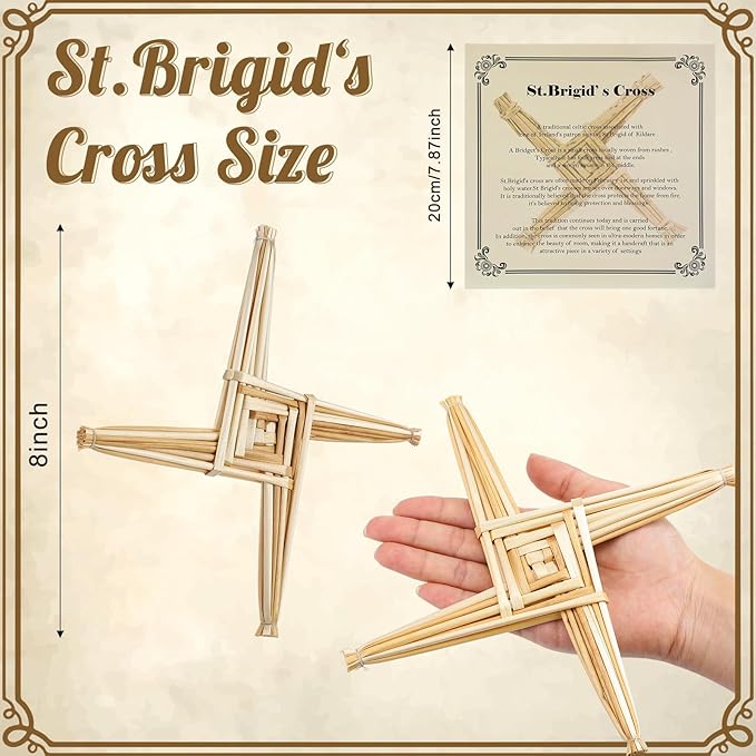 Bucherry St. Brigid's Wall Cross Decor Irish Gift Cross with History Card for Irish Blessing Gift for Celtic Imbolc Decor(Classic Style,8 in,Straw Color)