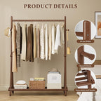 Solid Wood Clothes Rack,Freestanding Garment Rack & Coat Tree,Extra-Long 39.38" Hanging Rod, Double Storage Shelves for Bedroom, Entryway, Hallway