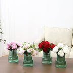Ribbed Glass Vases, Set of 4 Small Vases for Flowers, Green Glass Vase for Tulips, Modern Vase for Living Room, Kitchen, Office, Entryway, Bookshelf, Wedding Gifts, Birthday, 6 Inches
