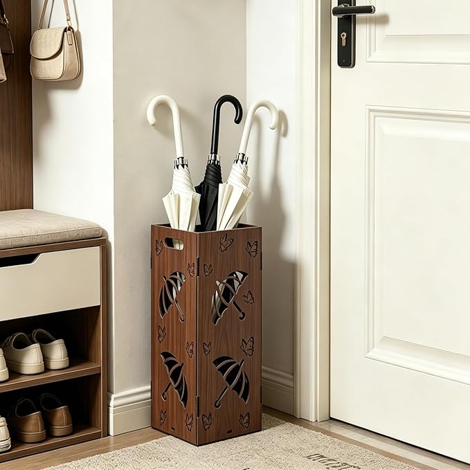Vintage Umbrella Stand for Entryway, PVC Square Freestanding Umbrella Holder with Removable Water Tray Umbrella Storage Rack for Canes Walking Sticks, Indoor Home, Office, Hotel
