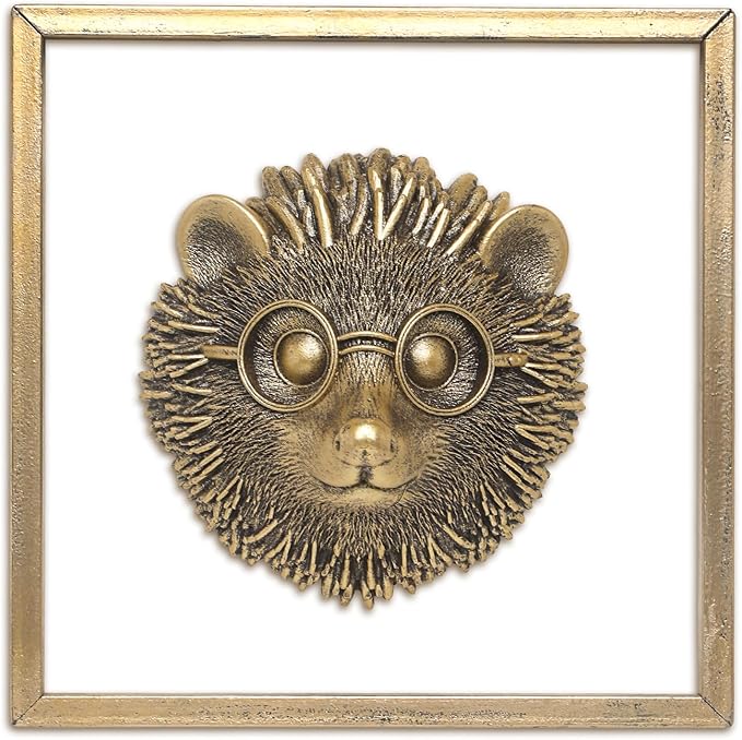 JJALIGHTS Exquisite Resin Animal Head Wall Sculpture (Gift Metal Frame) - Hedgie Imitation Copper Vintage Decor for Living Room, Bedroom & Office | Decorative Wall Hanging Art (Hedgehog)