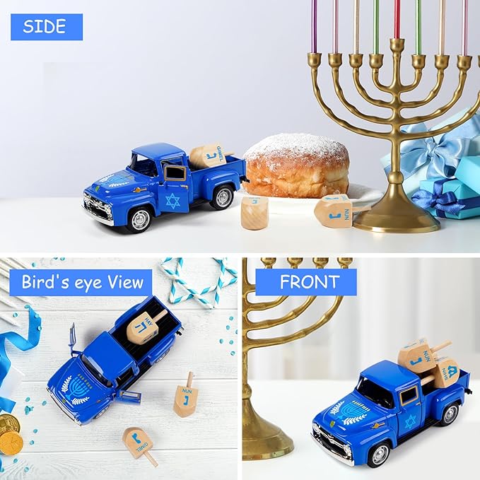 Hanukkah Home Decor, Mini Metal Hanukkah Truck with Wood Dreidel Decor - Festive Jewish Holiday Decor for Tabletop, Hanukkah Gift for Jewish