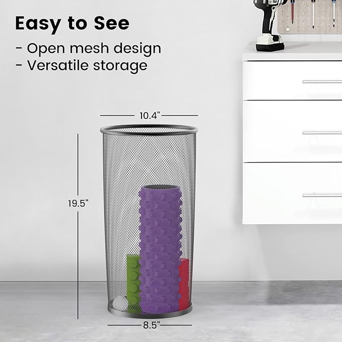19.5" H Mesh Umbrella Stand - Ventilated Mesh Umbrella Holder for Entryway - Extra Capacity Storage for Umbrellas Canes & More - Freestanding Indoor Organizer 10.4" L x 10.4" W x 19.5" H - 2P Black