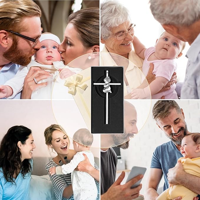 Tryuunion Baby Wall Cross Baptism Gifts for Boys and Girl, 7-inch Blessing Boy Baptism Crosses for First Holy Communion Christening and Dedication Baptismal Gifts (Silver Girl-7 in)