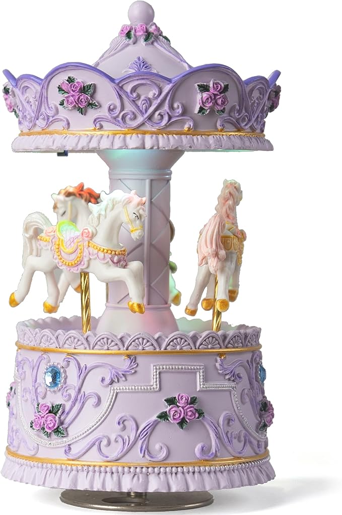 Handcrafted Carousel Music Box with Colorful Lights,Vintage Horse Musical Figurine,for Home Décor,Christmas Valentine's Day Birthday Gifts for Girls,Friends,Kids,Plays Canon in D Tune
