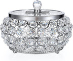 Hipiwe Crystal Jewelry Trinket Box with Glass Lid Large Silver Mirrored Treasure Box Decorative Jewelry Box Ring Earrings Necklace Storage Keepsake Box Gift for Women