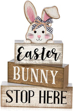 Moucuny 4 Pcs Easter Bunny Table Decoration Stacked Wooden Bunny Block Decor 3-tier Tabletop Sign with 3D Rabbit, Rustic Farmhouse Easter Decorations for Home Egg Hunt Party Centerpiece Gift