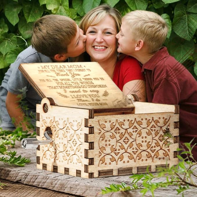 Ucuber You are My Sunshine Music Box, Gift for Mom from Son, Wood Laser Engraved Vintage Music Boxes, Unique Best Gift for Mother's Day, Birthday/Christmas (Son to Mom)