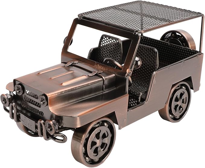 GLOGLOW Classic Metal Car Model Toy, Handcrafted Iron Ornament Vintage Car Figurine for Home Decor, Intricate Design, 8.66 X 3.74 Inches for Collectors (Red Bronze)