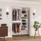 ROOMTEC Modular Closet System, 58" Wall-Mounted Closet Organizer with Hanging Rods and Shelves, Wooden Tower for Walk-In Closets, Wardrobe Storage Kit, White