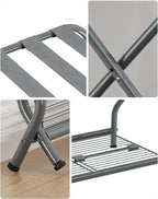 Luggage Rack with Storage Shelf, Foldable Suitcase Stand, Heavy Duty Metal Luggage Holder, 150 lbs Top Capacity, 50 lbs Bottom Shelf, for Guest Room, Bedroom, Hotel LR-GY-1