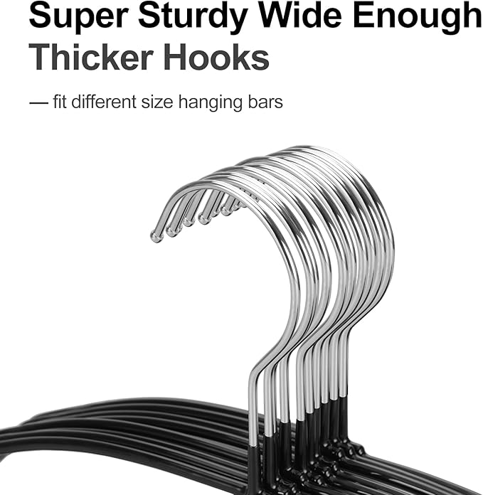 TOPIA HANGER Metal Hangers 30 Pack, Non Slip Clothes Hangers Space Saving, Heavy Duty Rubber Coated Wire Hanger for Coat, Shirt, Dress, Pants-Black, CT12H30