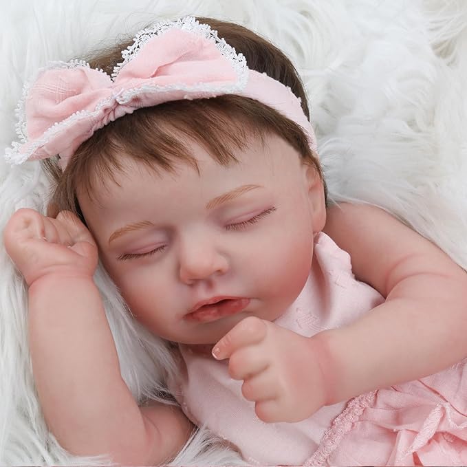 KSBD Reborn Baby Dolls Girl - 20 Inch Realistic Sleeping Newborn Baby Doll, Lifelike Handmade Cloth Body Soft Weighted Reborn Doll, Advanced Painted Gift Set for Kids Age 3+