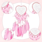 Dream Catcher,Lovely Heart Shape Dreamcatcher Handmade Lace Dream Catcher Feather Bead Wall Hanging Boho Woven Art Ornament Gift Craft Dreamcatcher Wind Chimes for Home Children Bedroom Decor (Pink)