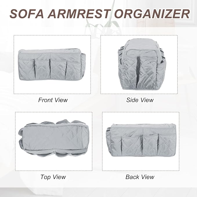uxcell 2 Pcs Recliner Armchair Caddy, Couch Armrest Organizer with 14 Pockets for Bedside Sofa Remote Control Holder Magazine Phone Book Glasses (Gray, 20" x 7" x 9")