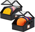 2 Pack Hat Storage for Baseball Caps-Holds Up to 28 Caps, Hat Organizer for Closet Stackable Hat Box with Cardboard, Dust-proof Beanie organizer with 2 Handles for Home Travel (Black, 2Pack-Small)