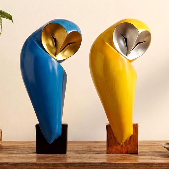 Thyle 2 Pcs Mid Century Modern Owl Statue for Home Decor Accents Resin Owl Sculpture Handmade Vintage Modern Birds Statue for Bookshelves Desk Living Room Display Collectible Gift (Classic,11.8 Inch)