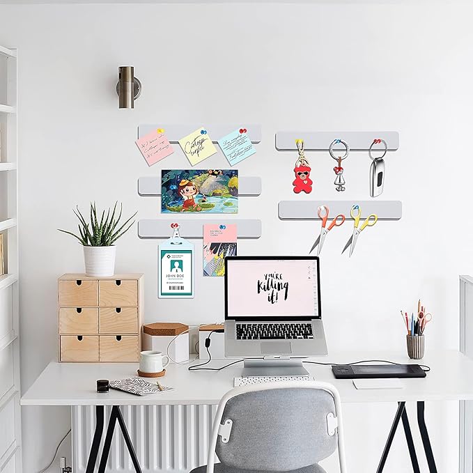 5 Pack Felt Pin Board Bar Strips Bulletin Board for Bedrooms Offices Home Wall Decoration, Notice Board Self Adhesive Cork Board with 35 Push Pins for Paste Notes, Photos, Schedules (White)