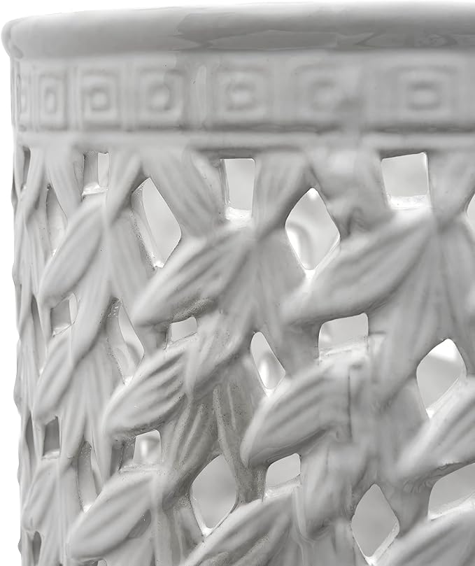 Red Lantern 20" Bamboo Lattice White Porcelain Umbrella Stand