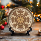 HABEN ARTWORK 10" Ceramic Plates for Display Geometric Floral Brown Tan Tones Decorative Tile Decorative Plate with Stand and Hook for Kitchen Dining Room Wall Hanging Decor