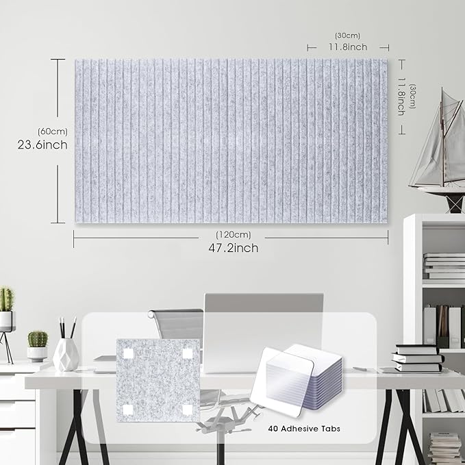 Large Cork Board for Office, 8 Pack Felt Wall Tiles with Slat Wall Paneling and Safe Removable Adhesive Tabs, Felt Bulletin Board Pin Board Cork Boards for Walls - Gray Marble