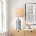 24.25" Modern Ceramic Blue Table Lamps Set of 2 for Living Room Bedroom Bedside Table Lamp for Night Stands Boho Nightstand Lamp Coastal Side End Table Lamps Reading Light Home Office Dorm Deco Gifts