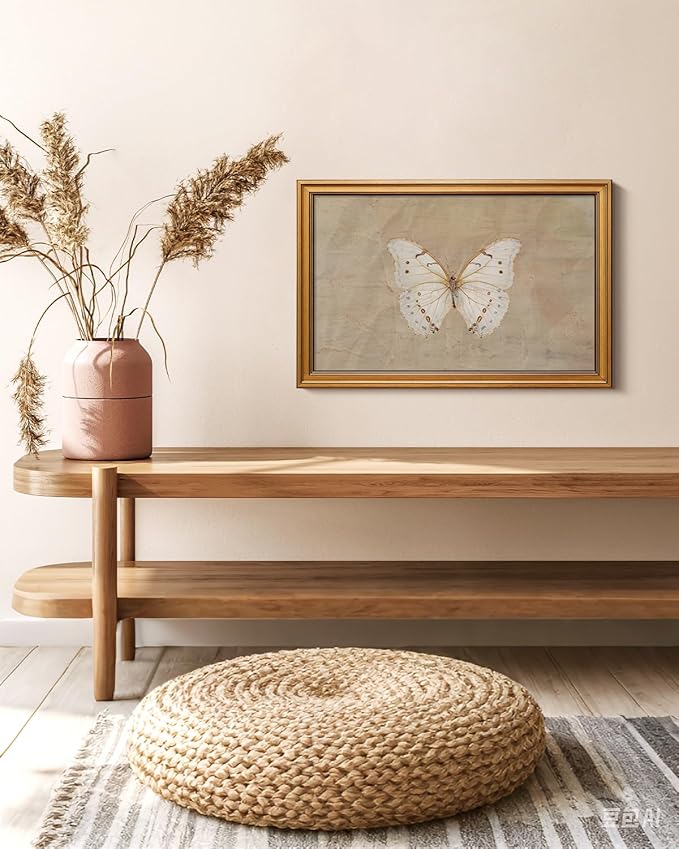 VIYYIEA Vintage Gold Framed Wall Art for Living Room, White Butterfly Canvas Prints Home Decor, Oil Painting Picture, Bedroom Wall Decor Gifts for Friends or Family -【Morpho polyphemus】-(24L x 16W)