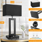 3 Color Temperatures Black Table Lamps for Bedrooms Set of 2, 22’’ Touch Control Bedside Nightstand Lamps with 2 USB Ports & AC Outlet, Modern Lamp Sets for Living Room, Stepless Dimming, Black Shade