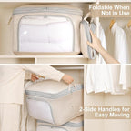 Comforter Storage Bag - 130L Blanket Storage Bags Front-opening Ultra Space Saving Self Compression Organizer, Washable Compression Bags for Storage Comforter Blanket, 2 Pack, Beige