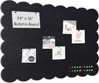 Foldable Decorative Scalloped Felt Bulletin Board 24 * 16 Inches for Wall, Alternative Photo Board Self-Adhesive Vision Board Decorative Pin Board for Wall (Black)